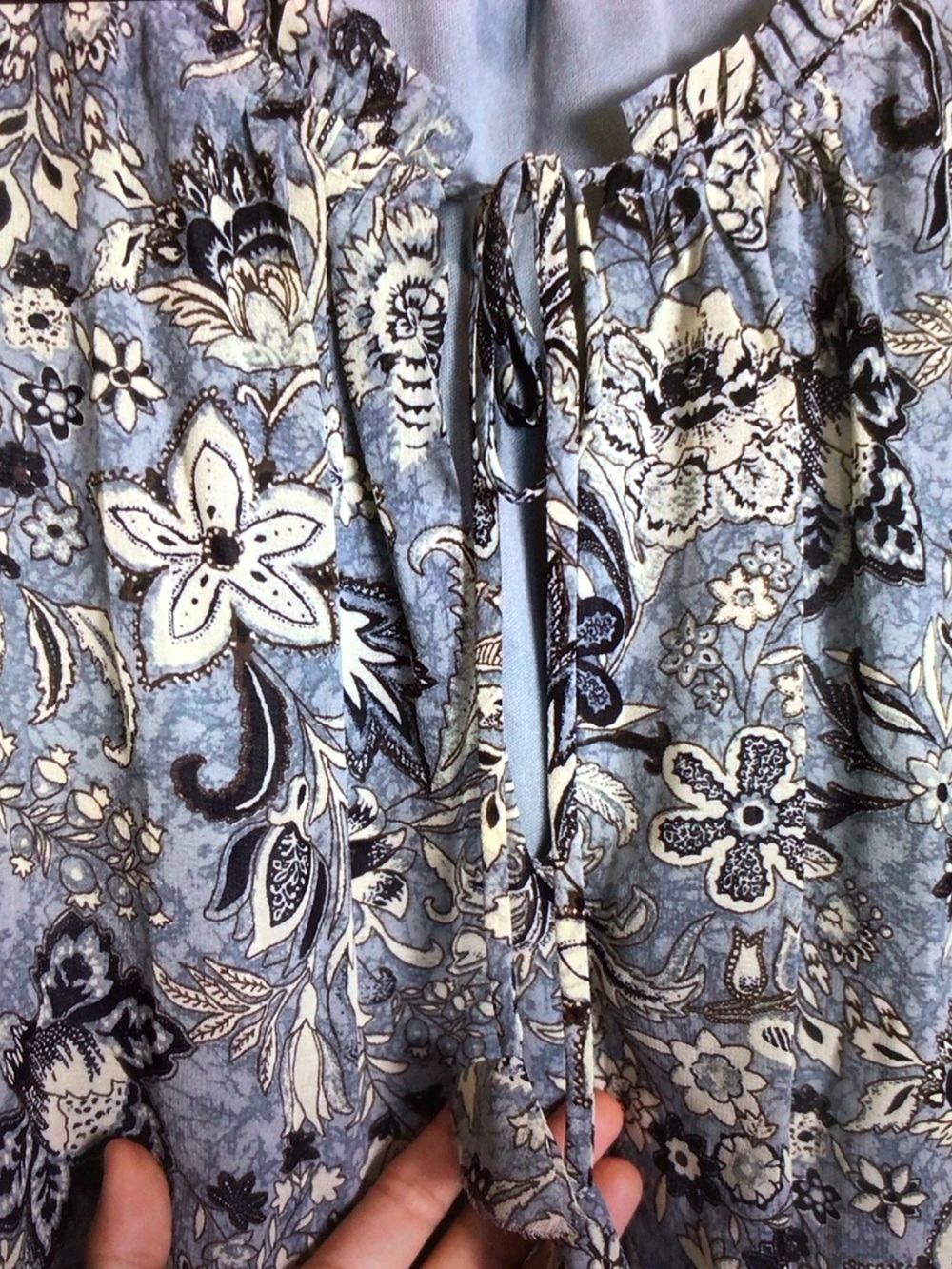 CeCe Blue Floral Tie-Neck Long Sleeve Blouse - Picture 3 of 8